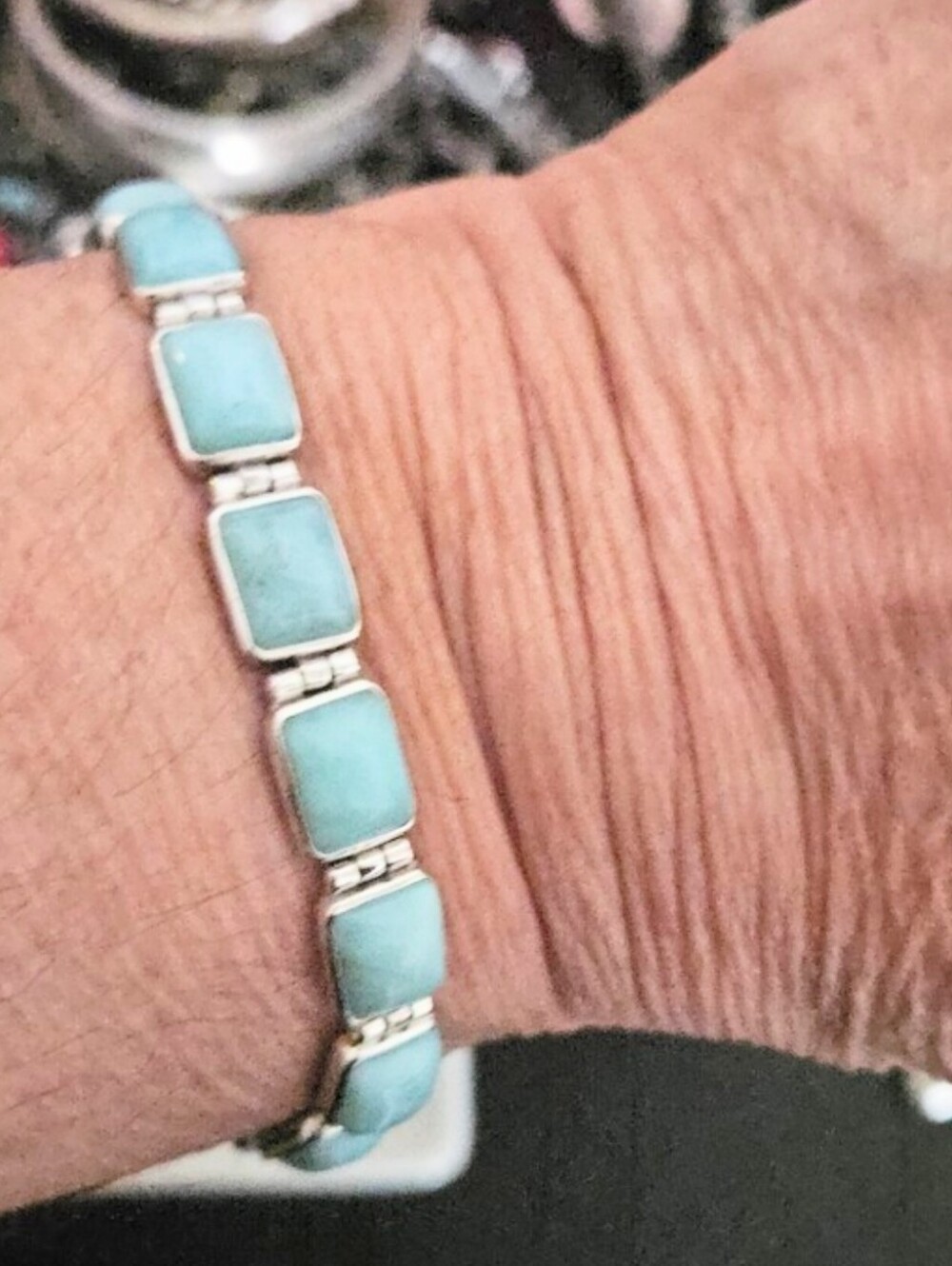BLUE LARIMAR LINK BRACELET RHODIUM OVER STERLING SILVER - Picture 2 of 5